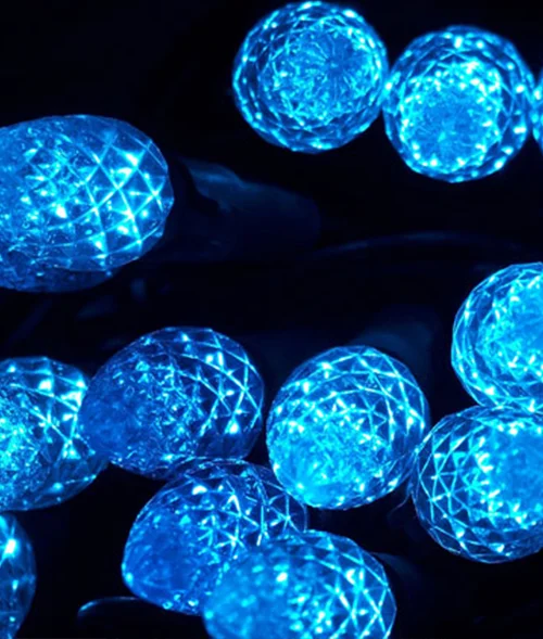 Blue Christmas lights on tree